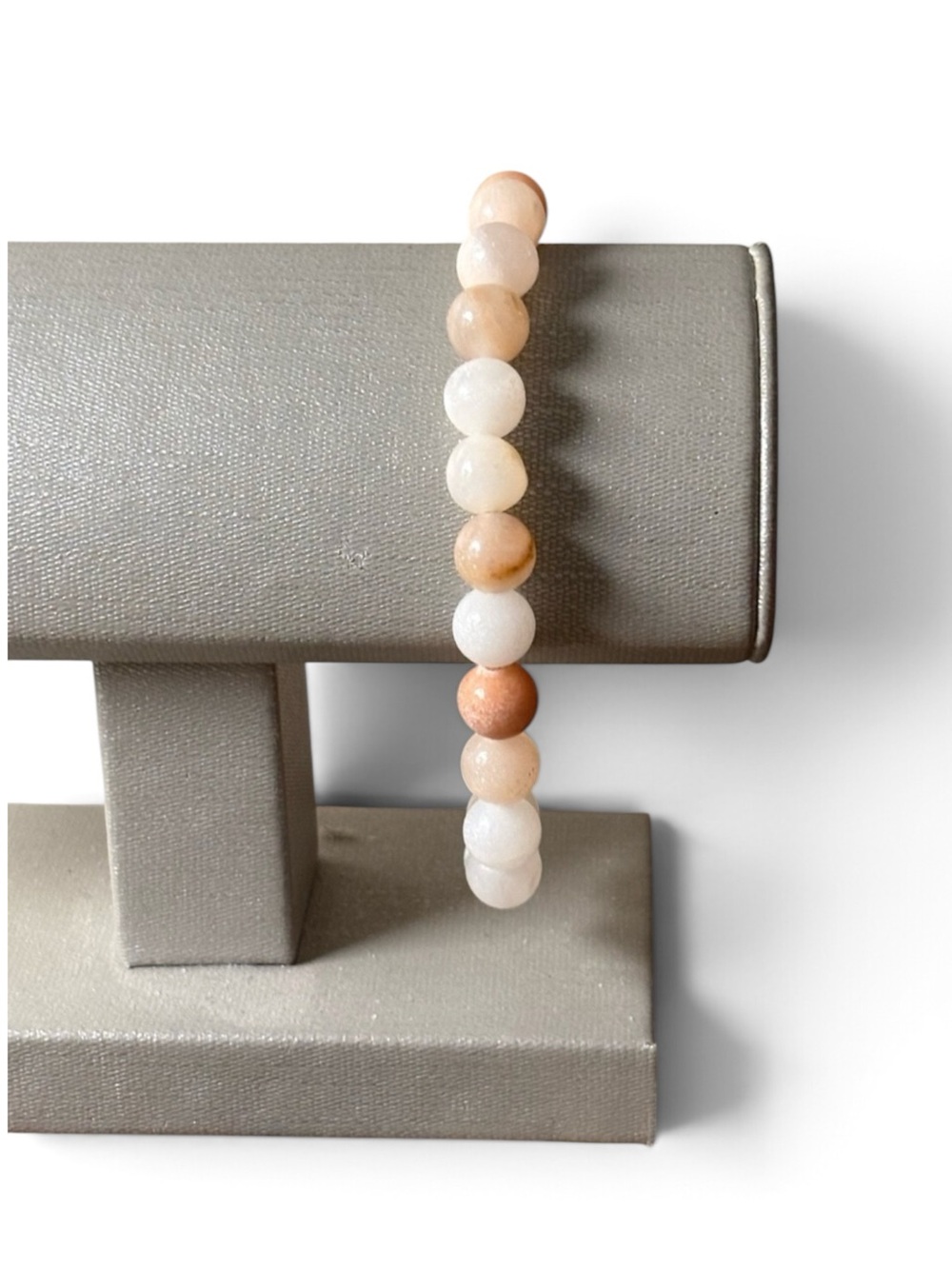 Hand Crafted Peach & White Adventurine Gemstone Beaded Stretch Bracelet
